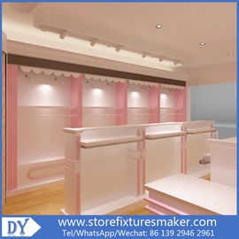 Factory OEM Supplier mdf  wooden  in pink white lacquer Baby Girl Clothing Stores display furnitures