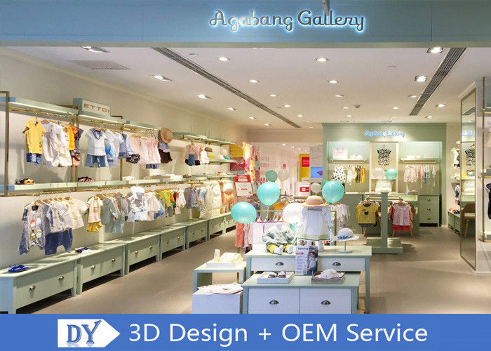 Oem Cocuk Magazasi Armaturleri Acik Yesil Lak Ile Bebek Giyim Vitrini Bitmis