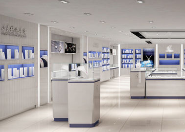 Mavi Renk Dekorasyon Şov Salonu Ekran Kulüpleri Ahşap Ve Tempered Glass Malzemesi