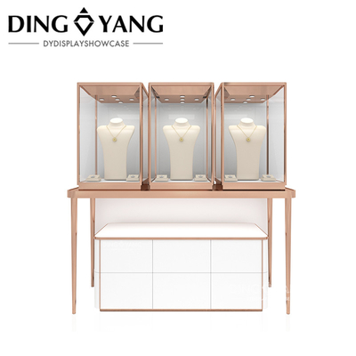 Rose Golden Custom Glass Mücevherlik Sergi Dolabı İyi Kalite ve İyi Fiyatla, Vitrinler Fabrika Doğrudan Satıyor