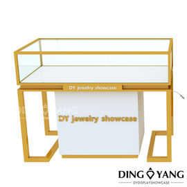 Özel yapılmış parlak beyaz fırça altın mücevher masası cam ekran ve kilitlerle
