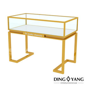 Özel yapılmış parlak beyaz fırça altın mücevher masası cam ekran ve kilitlerle
